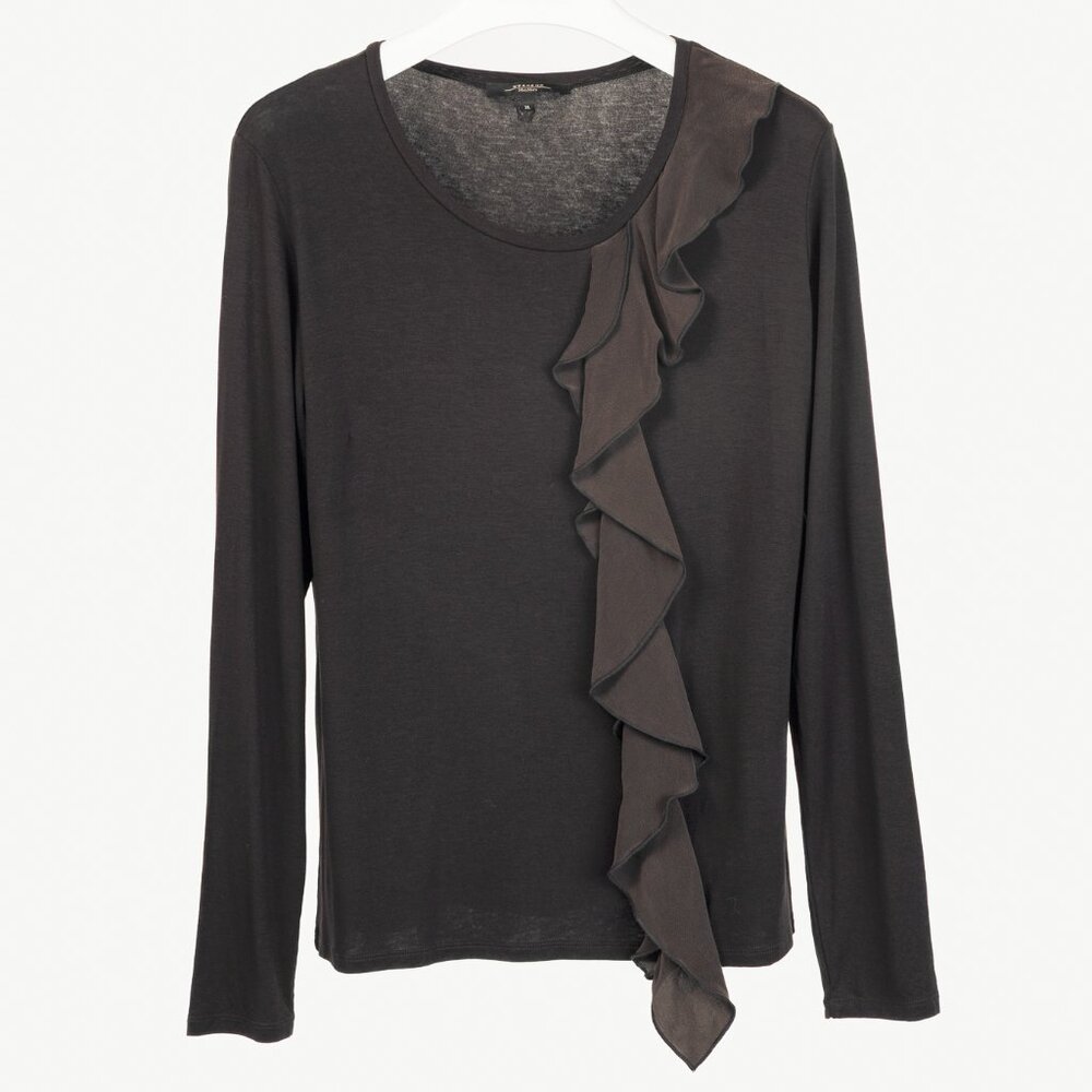 Weekend Max Mara Brown Jersey Silk-Ruffle T-Shirt